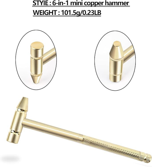 6-in-1 Micro Mini Multifunctional Anti-Corrosion and Anti-Rust Copper Hammer and Screwdriver Hand Tool, Mini Screwdriver Hammer is perfect for opening walnut repair drone phones (Yellow)