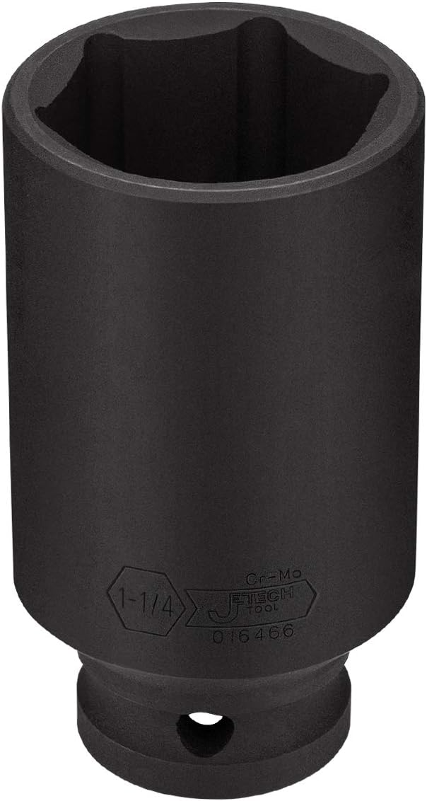 Jetech 1/2 Inch Drive 1-1/4 Inch Deep Impact Socket, Made with Heat-Treated Chrome Molybdenum Alloy Steel, 6-Point Design, SAE