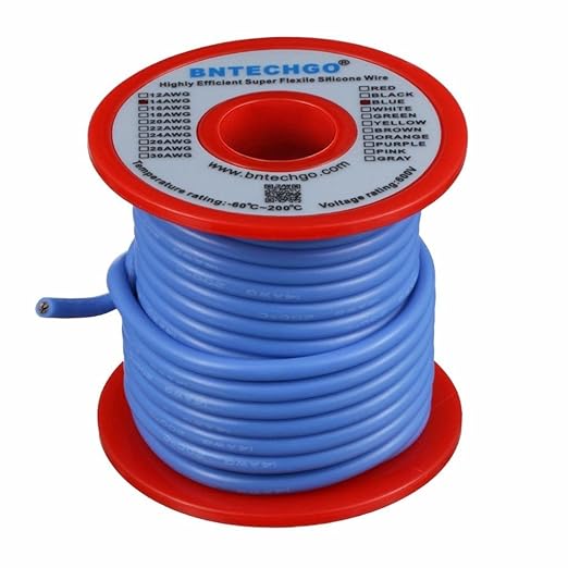 BNTECHGO 14 Gauge Silicone Wire Spool 40 ft Blue Flexible 14 AWG Stranded Tinned Copper Wire