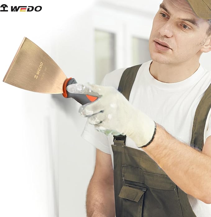 WEDO Non-Sparking Putty Knife Scraper with Fiberglass Handle,Blade 100mm(4"),Spark-free Safety Paint Scraper,Beryllium Copper,Non-Magnetic,Corrosion-Resistance,Paint Scraper,BAM & FM Certificate