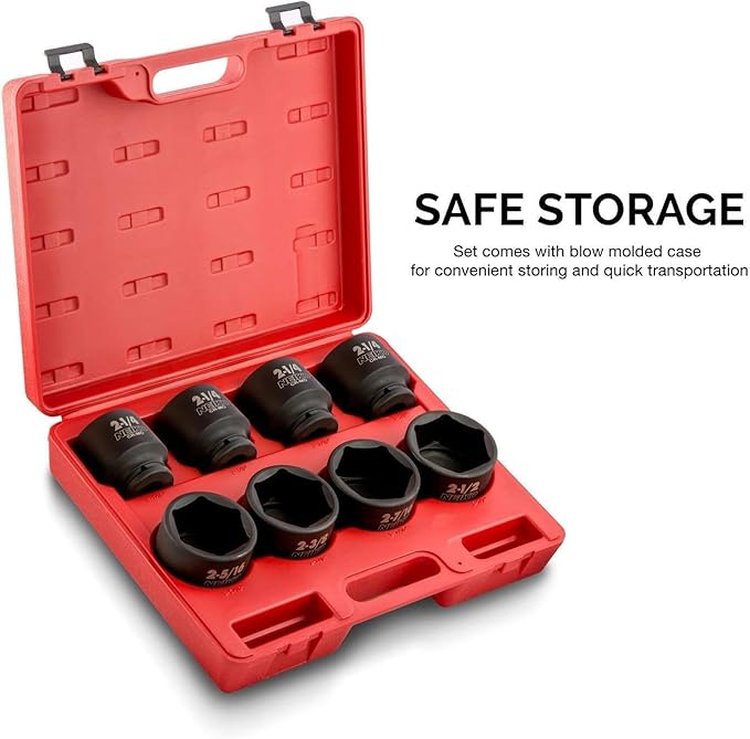 NEIKO 02392A 3/4" Impact Socket Set, 3/4??Drive, 8 PC Jumbo Sockets, SAE Standard Sizes 2-1/16 Inch to 2-1/2 Inch, Chrome-Moly Cr-Mo Steel