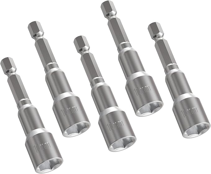 FOCKEAMS 5Pcs 10mm/0.39in Magnetic Nut Setter Driver Drill Bit,Quick-Change,Impact Nut Driver Kit for Electric Drill,1/4" Hex Shank Drill Socket,65 mm Length Cr-V Adapter Drill Bits,Metric&SAE