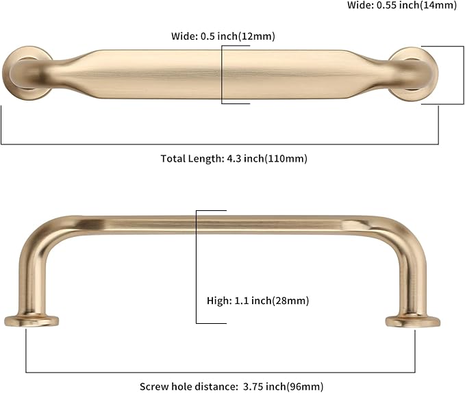 Asidrama 10 Pack 3.75 Inch(96mm) Brushed Brass Kitchen Cabinet Handles, Cabinet Pulls Kitchen Cabinet Hardware for Cupboard Drawer Pulls