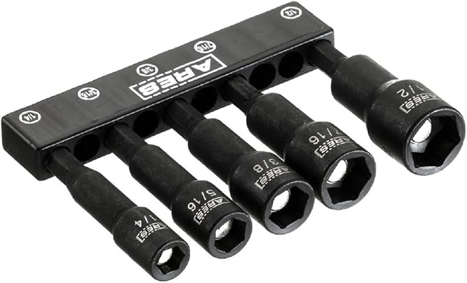 ARES 70028-5-Piece SAE Impact Magnetic Nut Driver Set - 2 1/2-Inch Impact Grade Nut Setters with Industrial Strength Magnet