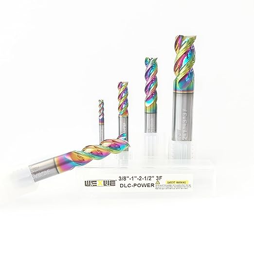 Tools (1/2" 3/8" 5/16" 1/4" 1/8" 5Pcs) Carbide End Mills Set, DLC Coating, CNC Mill Bits for Aluminum, Composite Materials,3 Flute Solid Carbide Square End Mills