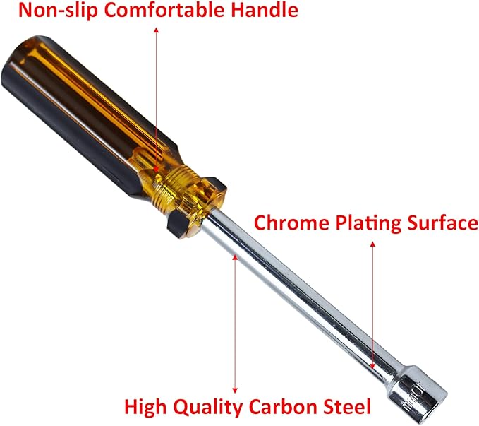 2Pcs 10mm Socket Wrench Screwdriver, Hex Socket Wrench High-Carbon Steel Hexagon Nut Driver Non-Magnetic Tip Hex Nut Screwdriver Hand Tool for Repairs(Plastic Handle)