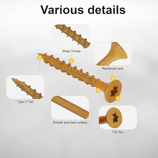 Wood Screws #8 x 1-1/2?쇺? T25 Star Torx Drive Flat Head Deck Screws, Tan, 165Pcs (1lb)
