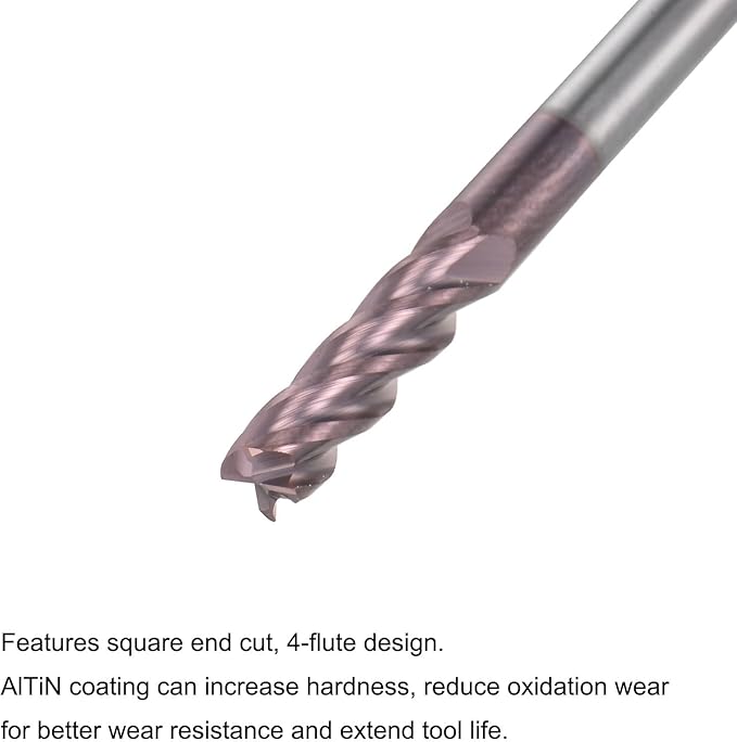 uxcell Square Nose End Mill, 4mm Tip Dia Solid Carbide AlTiN Coated CNC Router Bits 4 Flute Spiral Milling Cutter HRC55 with 4mm Shank 75mm (3-inch) Length