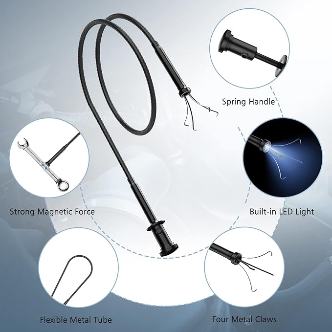 Housolution 28.34in Grabber Tool Magnetic Four-Claw Picker, Bendable Hose Reacher Pickup Sweeper with LED Light Battery, Flexible Long Handy Reaching Assist Tool for Litter Pick/Home Sink/Drain, Black