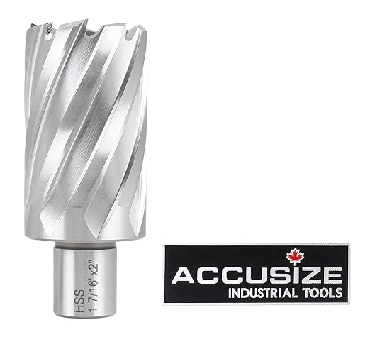 Accusize Industrial Tools 1-7/16'' by 2'' Cutting Depth H.S.S. Annular Cutter with 1 Pc Pilot Pin, 2081-2028Pin