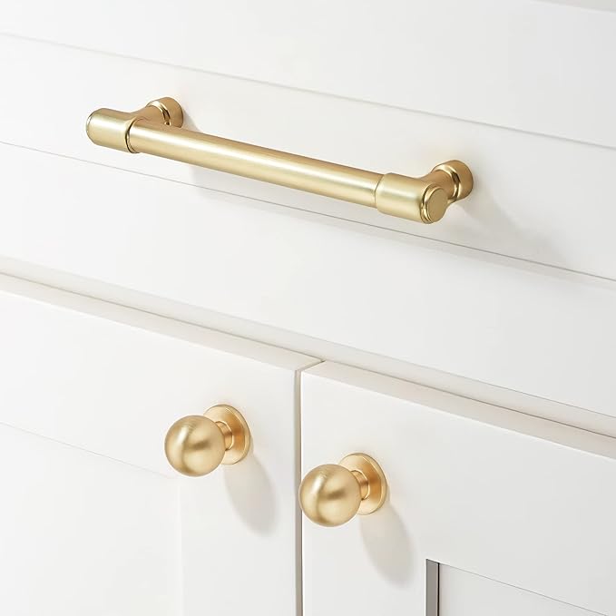 khtumeware 10 Pack Gold Cabinet Handles 3-3/4" (96mm) Hole Center Brushed Gold Cabinet Pulls, Gold Dresser Handles, Brass Cabinet Pulls, Gold Pulls for Cabinets, Gold Drawer Pulls Cabinet Hardware