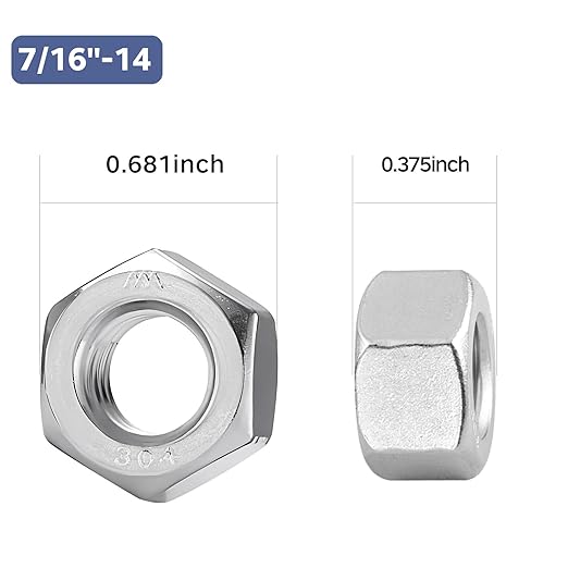 20 Pack 7/16-14 Hex Nuts, Stainless Steel 304 (18-8) Hex Nut, 7/16 Nut Standard Inch Coarse Thread Hex Machine Screw Nuts