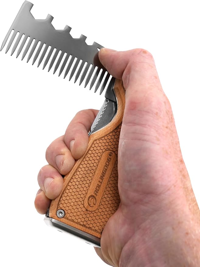 ROLLINGDOG Paint Scraper Tool - Folding Painters Tool with Beech Wooden Handle Includes Roller and Brush Cleaner, Nail Puller, Putty Knife Scraper
