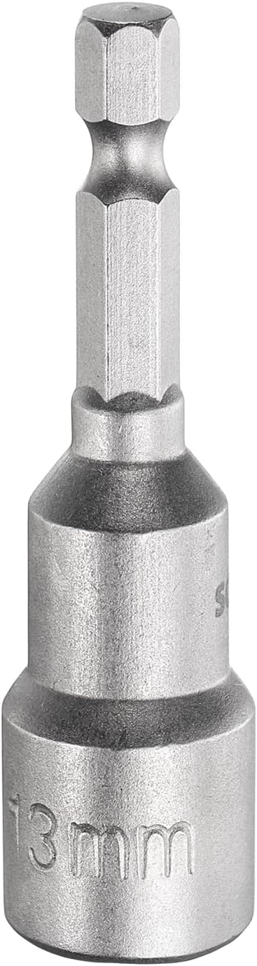 HARFINGTON Nut Driver Drill Bit 13mm Metric Socket 1/4" Hex Shank 2.56" (65mm) Long Magnetic 6-Point Sockets Quick Change CR-V Steel Bolt Setters for Power Drill Drivers