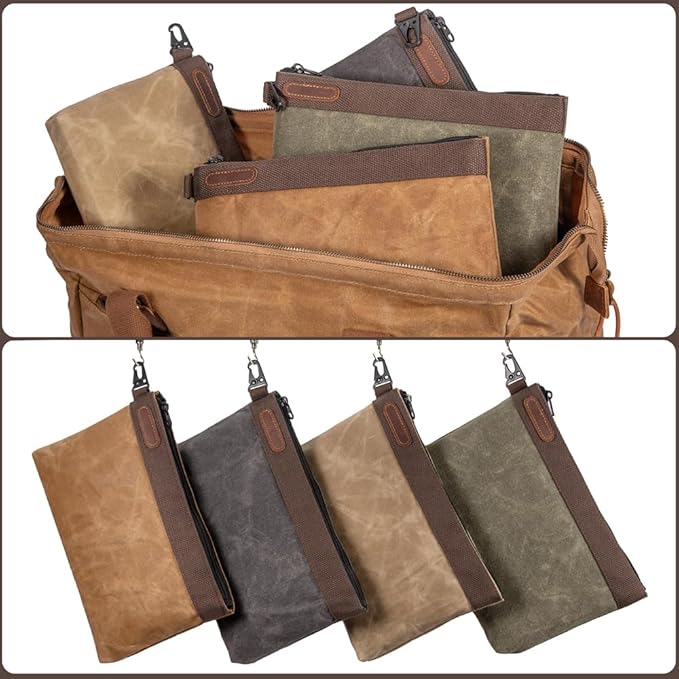 Waxed Canvas Tool Pouches 4 Pack ??11-Inch Heavy-Duty Zipper Tool Bags Set, Waterproof Utility Storage Pouches for Tools, Cables, Gear & Supplies ??Rugged Tool Organizer Bags