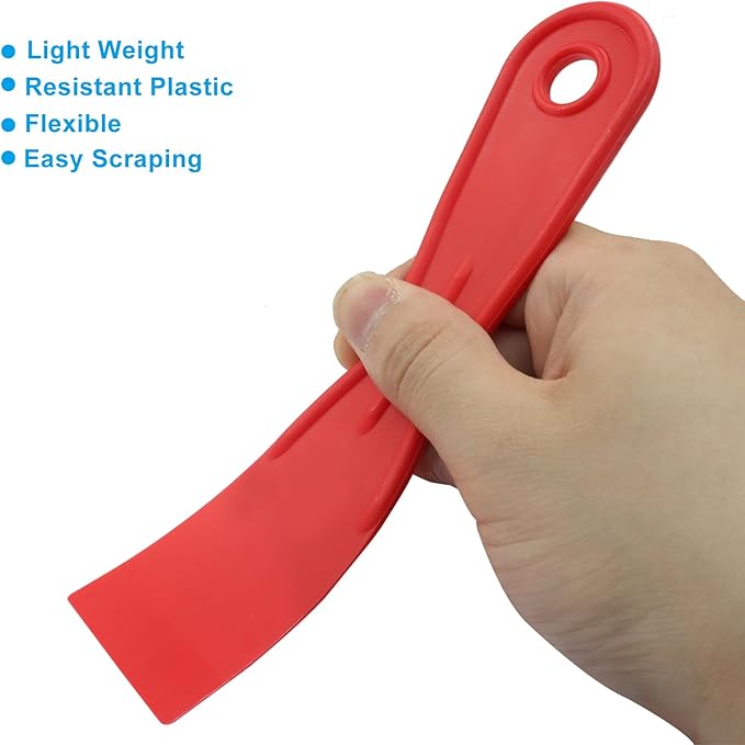 1.5 Inch Plastic Putty Knife Scraper, 5Pcs Flexible Spackle Knife for Spackling, Air Bubble Remover, Sticker Installation, Used for Repairing Walls, Pasting Plaster, Scraping Putty (Red)