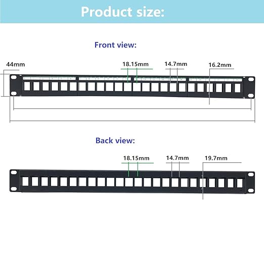 JINGCHENGMEI 2 Pack of 1U Patch Panel 24-Port Blank Keystone, 1U 19" Rackmount Housing for Keystone Jacks (2)