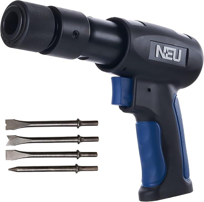 Air hammer, NEU PNEUPACTURE 190mm short barrel air chisel kit, with 4pcs chisels, with quick change retainer, 3500bpm air chisel for shoveling and cutting