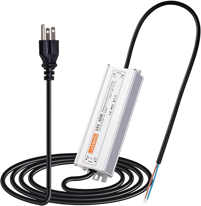 24V60W Waterproof LED Driver Power Supply AC90-130V to DC24V2.5A Low Voltage IP67 Transformer Outdoor LED Garden Light Power Supply Suitable for Indoor and Outdoor 24V Devices
