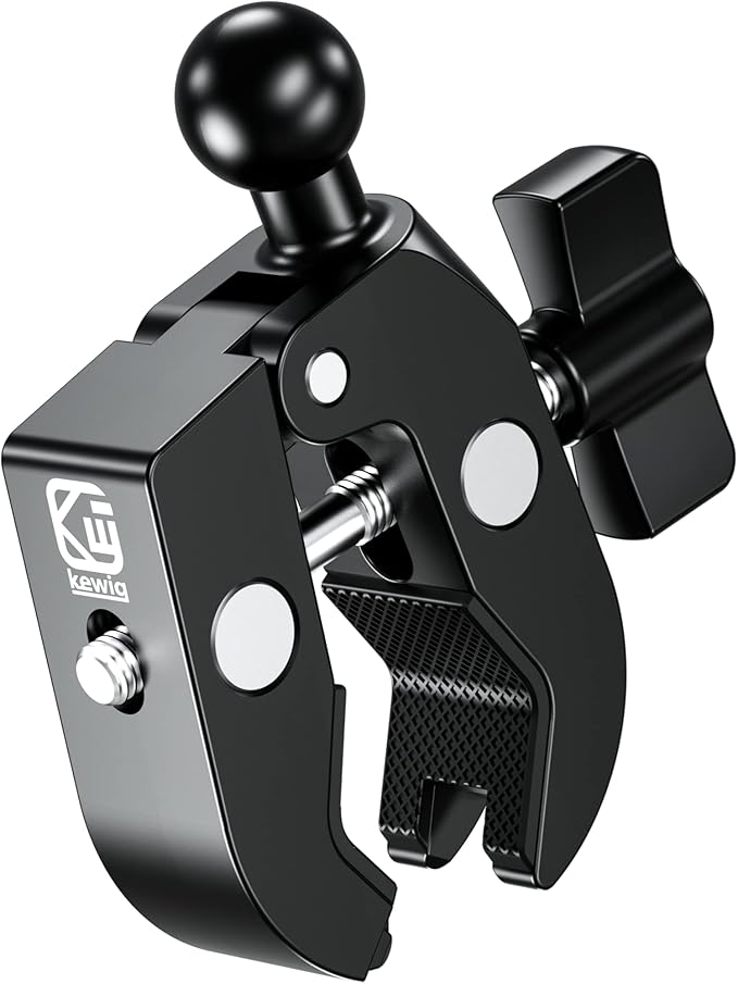 BRCOVAN 17mm Ball Clamp Mount Base with Aluminum Alloy Tough-Claw, Fit Handlebar Rail 0.5'' to 1.75'' in Diameter, Fit Bike Motorcycle Phone Mount Holder with 17mm Ball Socket & Double Socket Arm
