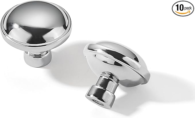 khtumeware 10 Pack 1-1/4 Inch Polished Chrome Cabinet Knobs Solid Round Dresser Dresser Knobs Drawer Knobs Simple Cabinet Hardware for Cupboard Drawer Pulls
