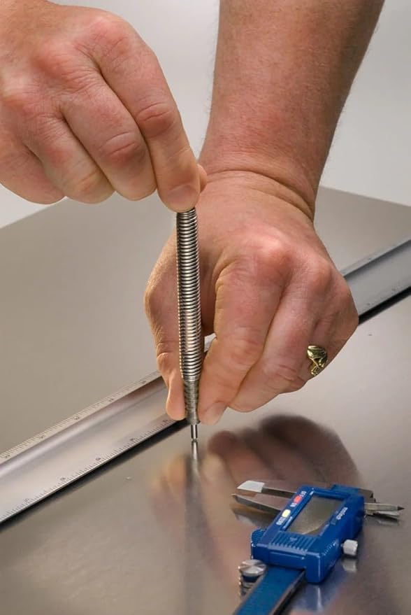 Spring Tools Professional High Speed Steel Center Punch - Marks Hardened Steel & HARDOX 450 - True Tempered Tip - 3500 LBS Impact Force - Spring Punch