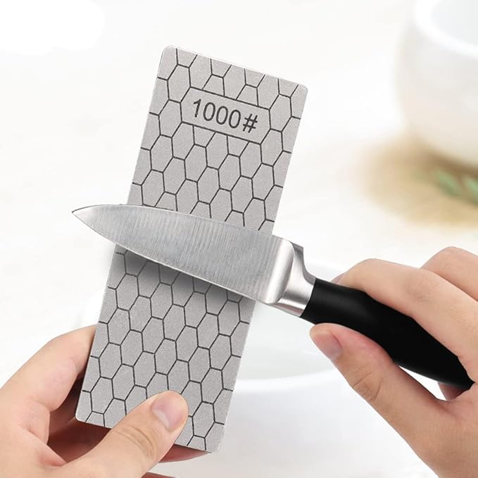 Diamond Sharpening Stone, Knife Sharpener Stone Whetstone Honeycomb Surface Plate with Non-slip Base for Pocket Knives Scissors (240/400/800/1000/1200 Grit, with Angle Guide and Leather)