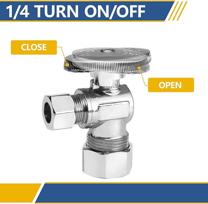 20 Pack Angle Stop Valve,1/4 Turn Water Shut Off Valves,1/2" Nominal (5/8" OD) Compression Inlet x 3/8" OD Compression Outlet Shut-off Valve Plumbing(VALVE116-20Pack)