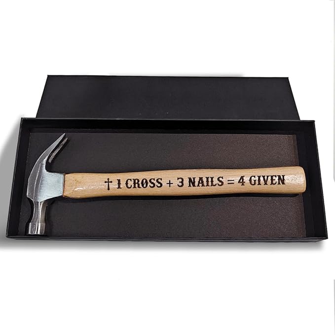 Jesuspirit - Engraved Hammer - Christimas Gifts, Wooden Hammer for Housework - Christian Gifts For Men, Father - Anniversary Gifts - Wedding Gift For Handy Man (1 Cross 3 Nails 4 Given)