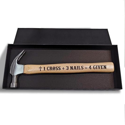 Jesuspirit - Engraved Hammer - Christimas Gifts, Wooden Hammer for Housework - Christian Gifts For Men, Father - Anniversary Gifts - Wedding Gift For Handy Man (1 Cross 3 Nails 4 Given)
