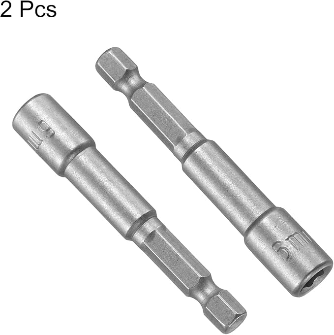 uxcell 6mm Magnetic Hex Socket 65mm/2.56", 1/4" Hex Shank Magnetic Power Nut Driver Set CR-V Quick-Release Extensions for Impact Drill Nut Setters Socket Wrench Screw, 2 Pcs