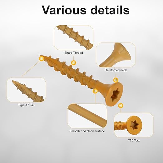 Deck Screws #8 x 1-1/4?쇺? T25 Star Torx Drive Flat Head Wood Screws, Tan, 5lb