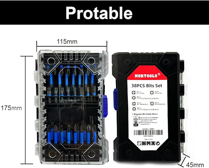 NORTOOLS 38PCS Impact Screwdriver Bit Set,Phillips, Pozi and Torx wih 1/4??Hex-Shank Drill Bits, S2 Magenetic Nut Driver Set for Impact Drills and Power Screwdrivers, Extendable bit Holder