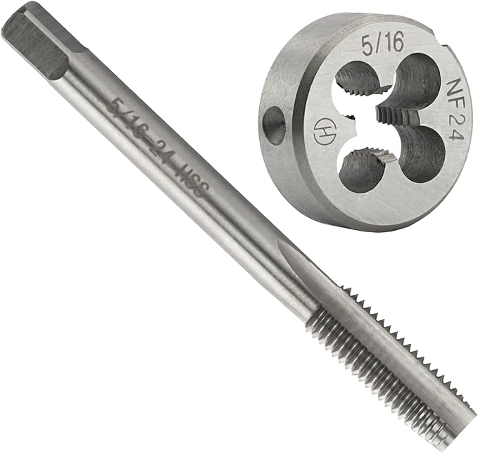 Aceteel 5/16"-24 UNF HSS Tap And Die Set, 5/16 x 24 UNF Machine Thread Tap And UNF Round Thread Die Right Hand