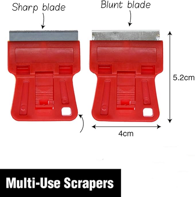 Mini Plastic Razor Blade Scraper High Visibility Red Window Paint Scraper with 5 Spare Metal Razor Blades - Stove Top, Wallpaper Sticker Decal Residue Label Removal