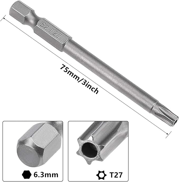 XMHF 10Pcs 75mm/3inch Long 1/4 Inch Hex Shank T27 Torx Head Magnetic Screwdriver Bits Security Tamper Proof Star 6 Point Screw Driver Set