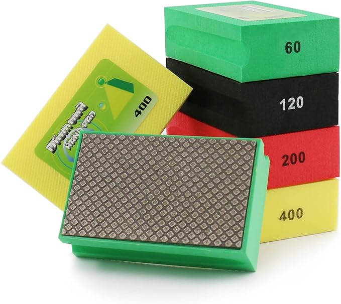 Diamond Sanding Blocks Hand Pads Foam Backing for Tile Stone Marble Concrete Ceramics Granite Glass Wet Dry (4 PCS)