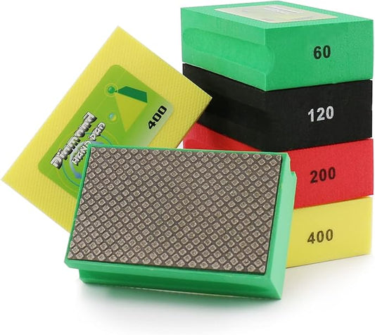 Diamond Sanding Blocks Hand Pads Foam Backing for Tile Stone Marble Concrete Ceramics Granite Glass Wet Dry (4 PCS)