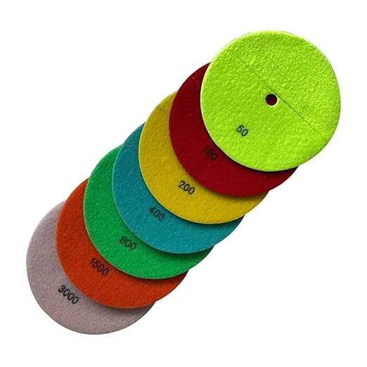 6" Dry Stone Polishing Pads Set (50, 100, 200, 400, 800, 1500, 3000 Grit) - for Granite, Marble, Concrete