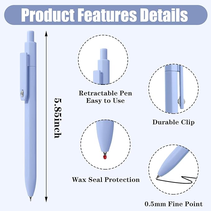 Vitoler Gel Pens,8 pcs 0.5mm Pens,Fine Point Black Ink Pen,Smooth Writing Retractable Pen for Teacher Suppliesd,Cute Office Supplies for Women