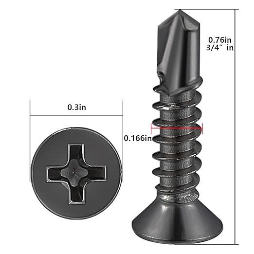 Wensilon竊?00pcs竊?8횞3/4?쓋or Sheet Metal Self-Tapping Screws 410 Black Stainless Steel Flat Head High-Strength Quick self-Drilling Screws