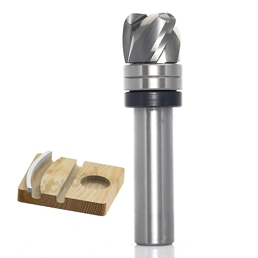 Bowl & Tray Pattern Flush Trim Router Bit 1/2 Shank, 3-Flute, 3/16" Radius, 3/4" Dia, 5/8" Height, Carbide Head Round Nose Cove Juice Groove Router Bit, for Making Wood Bowls/Trimming