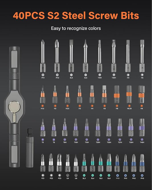 42 in 1 Ratchet Screwdriver Set, Magnetic Screwdriver Set, DIY Multi Bit Magnetic Drive Set with Detachable Ratchet Handle, Portable Compact Repair Tool Kit for Furniture Computer Bicycle