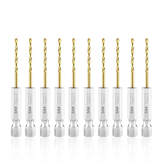 amoolo 5/64 Hex Shank Drill Bits, 10Pcs Titanium HSS Twist Impact Drill Bit Set for Metal, Steel, Wood, Plastic, Quick Change Design