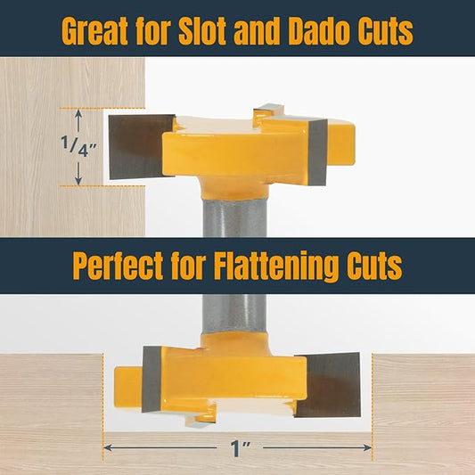 POWERTEC Slab Flattening Router Bit, CNC and Surfacing Router Bit 1/4 Shank, 1" Diameter, 1/4" Cutting Depth, Router Planer Bit - Perfect for Spoilboard Surfacing, Wood Milling Planing - 2PK, 73057-P2