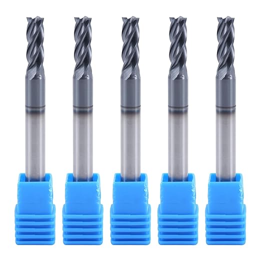 ISB 7/32'' End Mill Set, 4 Flute Carbide Square Nose End Mill Bits for Alloy Steels/Hardened Steels, Suitable for DIYers and Professionals, 5 Pcs