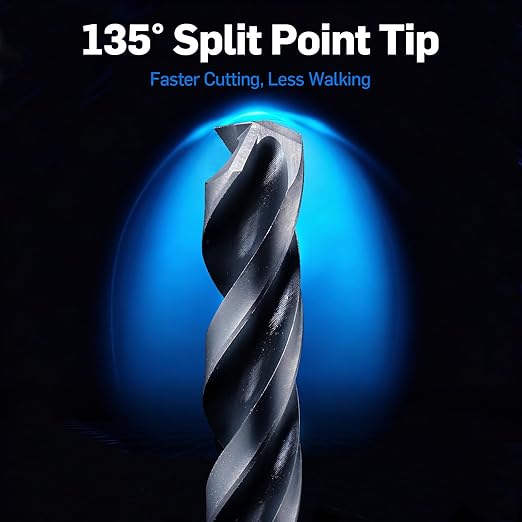 3-Flute Cobalt Drill Bit Set, M35 Metal Drill Bits for Metal and Steel, Oxynitride Coated, 3-Flats Shank, 135 Degree Split Point, for Hardened Steel, Stainless Steel, 17-Piece, 1/16"-3/8"