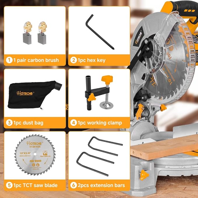 Hoteche 10-Inch Miter Saw 15-Amp Compound Single Bevel Chop Saw with Laser and Blade for Wood and Metal Working