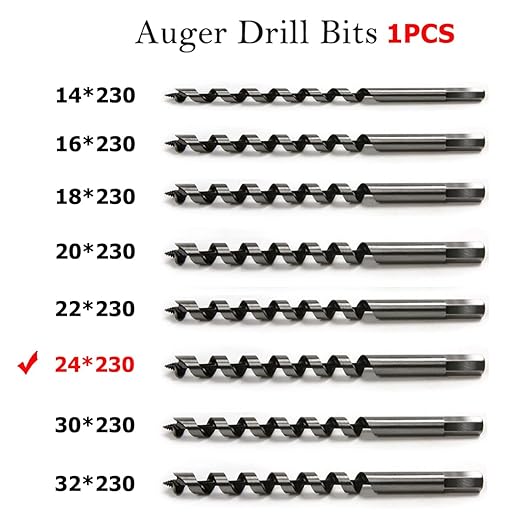 SagaSave 24 * 230mm Wood Auger Drill Bit, Ship Auger Long Drill Bit for Soft and Hard Wood, Plastic, Drywall and Composite Materials, 1Pcs