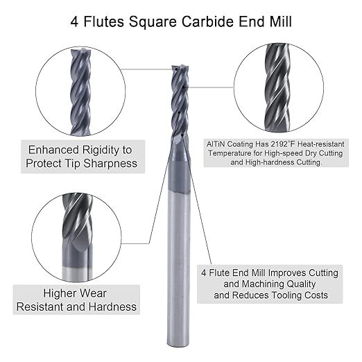 ISB 3/32?쇺?Square End Mill Bits, 4 Flute Micro Grain Carbide Mill Bits for Alloy Steels/Hardened Steels, Suitable for DIYers and Professionals, 1 Piece